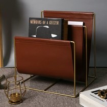 Iron book rack small newspaper storage living room American magazine rack floor-standing storage bedside Internet celebrity home light luxury