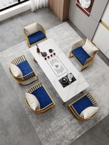 Light luxury iron sofa tea table and chair combination simple modern marble coffee table living room office reception tea table