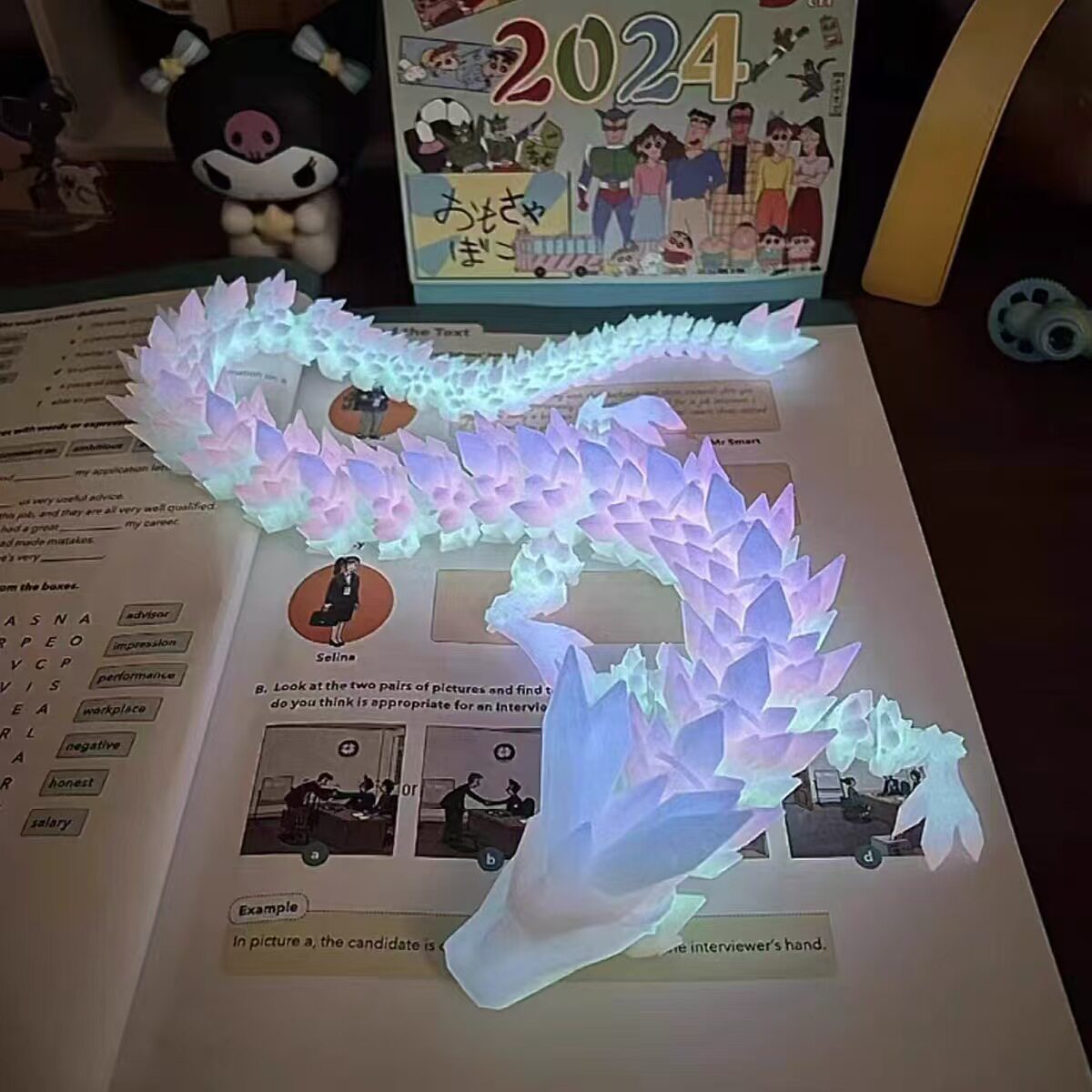 3d printed articulated luminous dragon figure glow in the dark gift