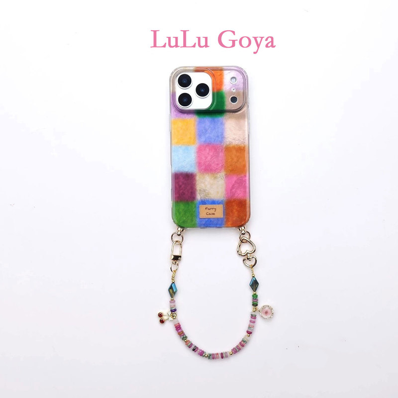 French Lulu Goya Colorful Plaid Phone Case Suitable for Apple 18 Pro Max with Hand-Held Chain, Beaded Crossbody Long Chain Lanyard, High-End Splicing iPhone 16 Protective Case 15/14 French Lulu Goya Colorful Plaid Phone Case Suitable for Apple 18 Pro Max with Hand-Held Chain, Beaded Crossbody Long Chain Lanyard, High-End Splicing iPhone 16 Protective Case 15/14