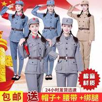 Adult Red Military Uniform Performance Costumes Eighth Route Army Volunteer Army New Fourth Army Childrens Performance Costumes Long March Chorus Anti-Japanese War Costumes