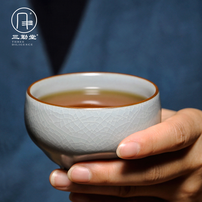 Sanqintang Pu'er tea cup white tea master cup men's and women's Ru kiln tea tasting single cup Jingdezhen ceramic Kung Fu tea set