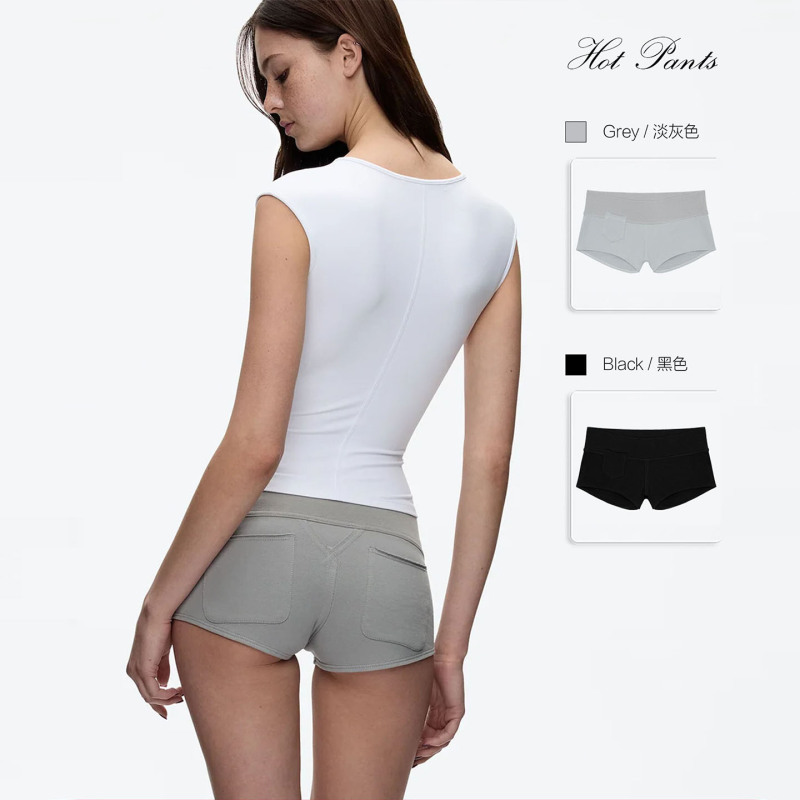 Tank Air Gray and Black Low-Rise Tight Shorts with Wide Elastic Waistband and Tailored Pockets
