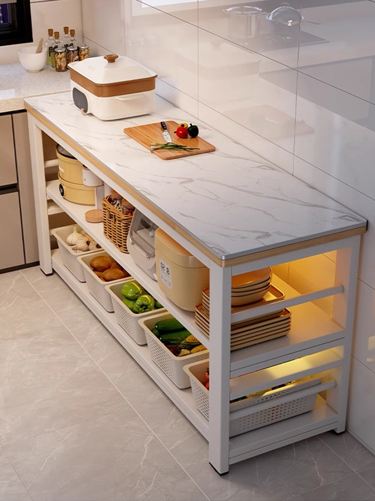 Slate Kitchen Storage Rack, Floor-Standing Multi-Layer Narrow Storage Rack, Cutting Table, Meal Preparation Workbench, Multi-Functional Sideboard