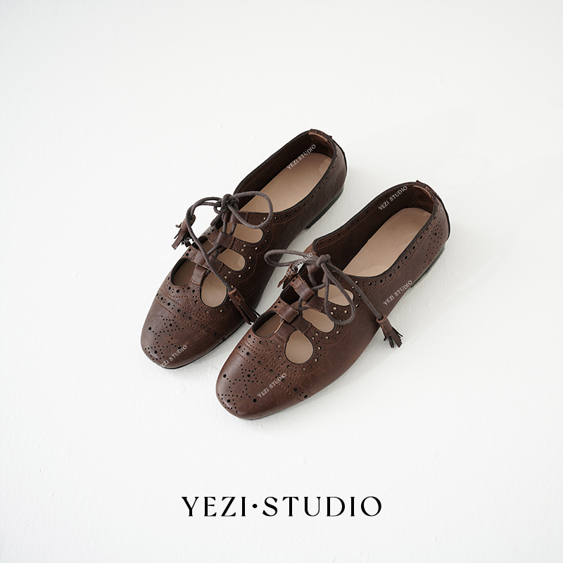【Lightly Dancing】Italian Horse Leather Vintage Carved Lace-Up Mary Jane Women's Shoes 26249006 Anniversary Celebration 【Lightly Dancing】Italian Horse Leather Vintage Carved Lace-Up Mary Jane Women's Shoes 26249006 Anniversary Celebration