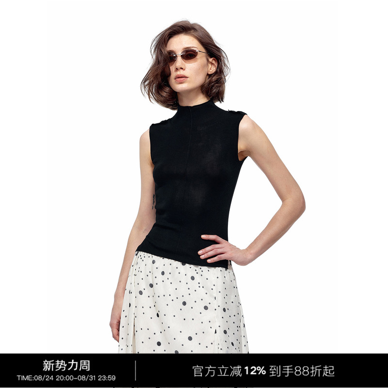 3Rd Lyocell Retro Turtleneck Sleeveless Knitted Top 3Rd Lyocell Retro Turtleneck Sleeveless Knitted Top