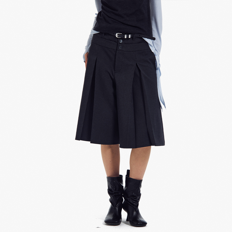 3Rd Striped Pleated Culottes, Commuter A-Line Cropped Trousers 3Rd Striped Pleated Culottes, Commuter A-Line Cropped Trousers