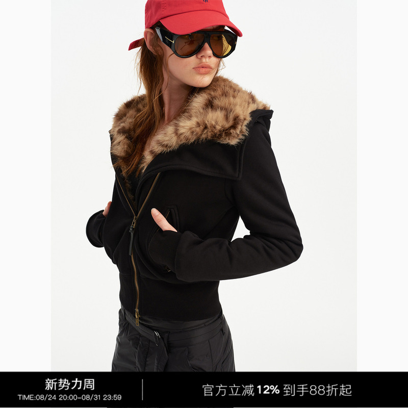 3Rd Retro Leopard Print Plush Lined Hooded Diagonal Placket Sweatshirt Jacket 3Rd Retro Leopard Print Plush Lined Hooded Diagonal Placket Sweatshirt Jacket