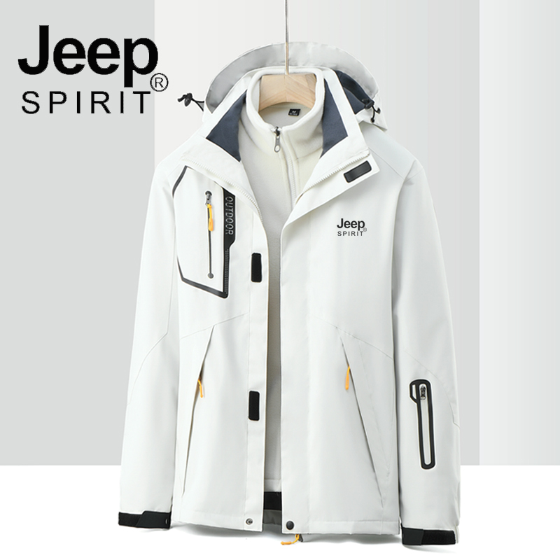 Jeep Spirit Outdoor Jacket for Men, Three-In-One Detachable Liner, Fleece-Lined and Thickened Sports Jacket