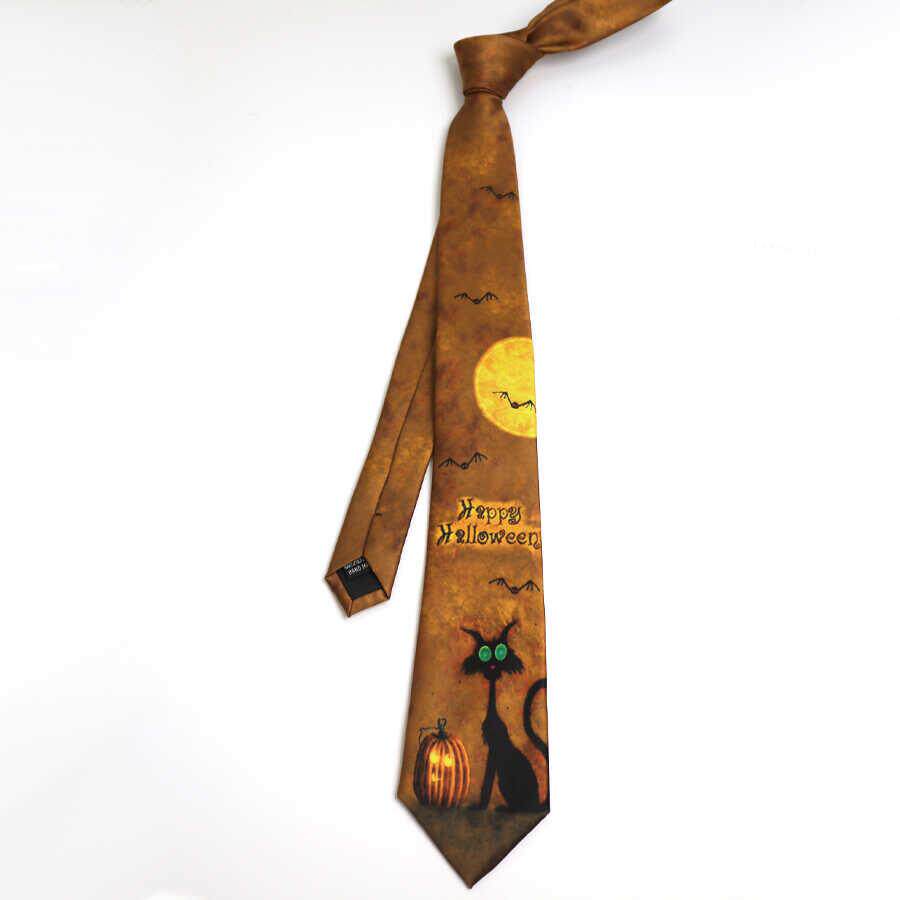 Cartoon Christmas and Halloween Black Cat Skull Funny Men's and Women's Holiday Shirts and Hand-tied Ties