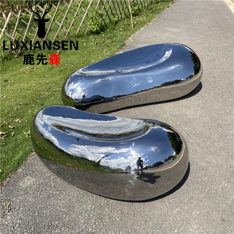 Shopping Mall Stainless Steel Oval Seat Pebbles Sculpture Ornaments Lawn Stone Pool Waterscape Mirror Water Drop Stool