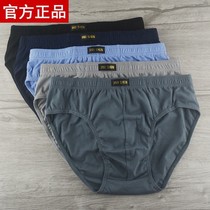 Three guns and 4 pieces of pure cotton solid color triangle mens underwear mid-waist pure cotton green middle-aged and elderly dad plus