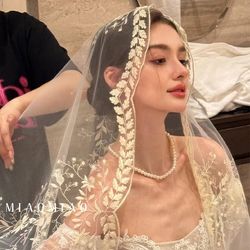 2024 New Model New H Bride Main Wedding Veil Long High-End Wedding Headdress 사진 소품 레트로 웨딩 드레스 매치