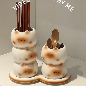 Creative siamese cat household ceramic chopstick holder set