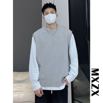 Men's simple and high-end pullover sweater vest trendy design sense paired with knitted y top vest back