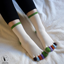 VALVOELITE pure cotton simple sports socks womens colorful toe ribbed socks split toe antibacterial breathable tennis mid-tube socks