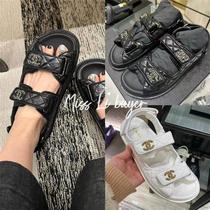 (Ingot Gold) Classic Diamond Double Letter Casual Flat Bottom Velcro Sandals for Women