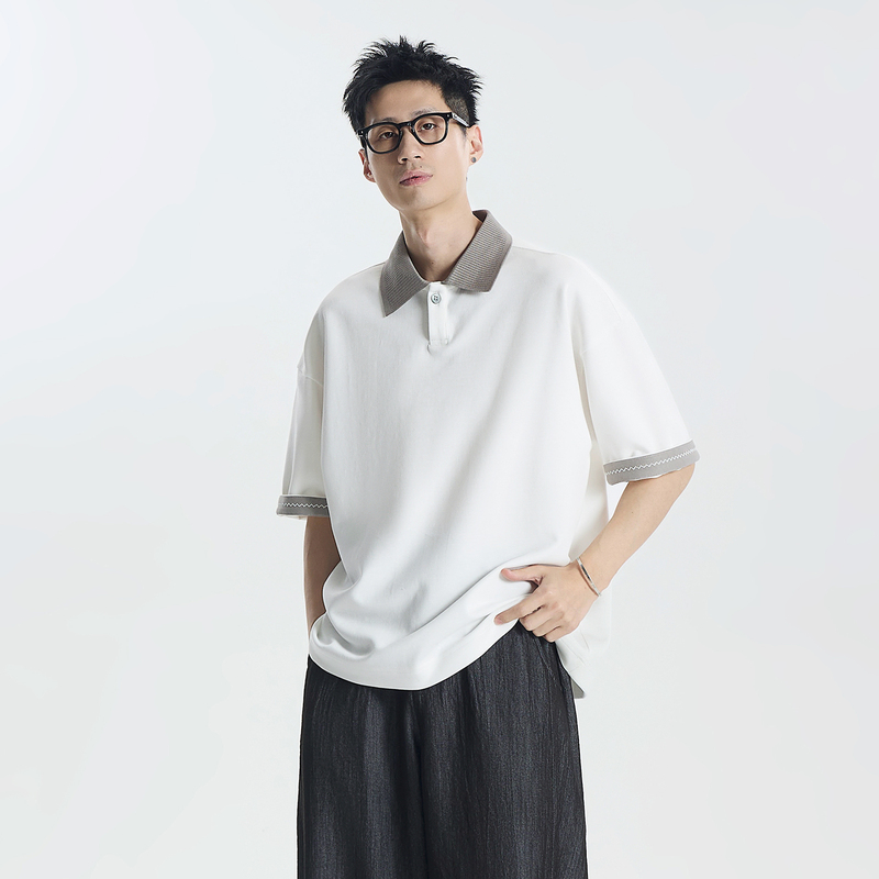 E77Gccdup『Herman』Mamba Cotton Knit Polo Collar Cuffed Sleeve Design Casual Short-Sleeve T-Shirt E77Gccdup『Herman』Mamba Cotton Knit Polo Collar Cuffed Sleeve Design Casual Short-Sleeve T-Shirt