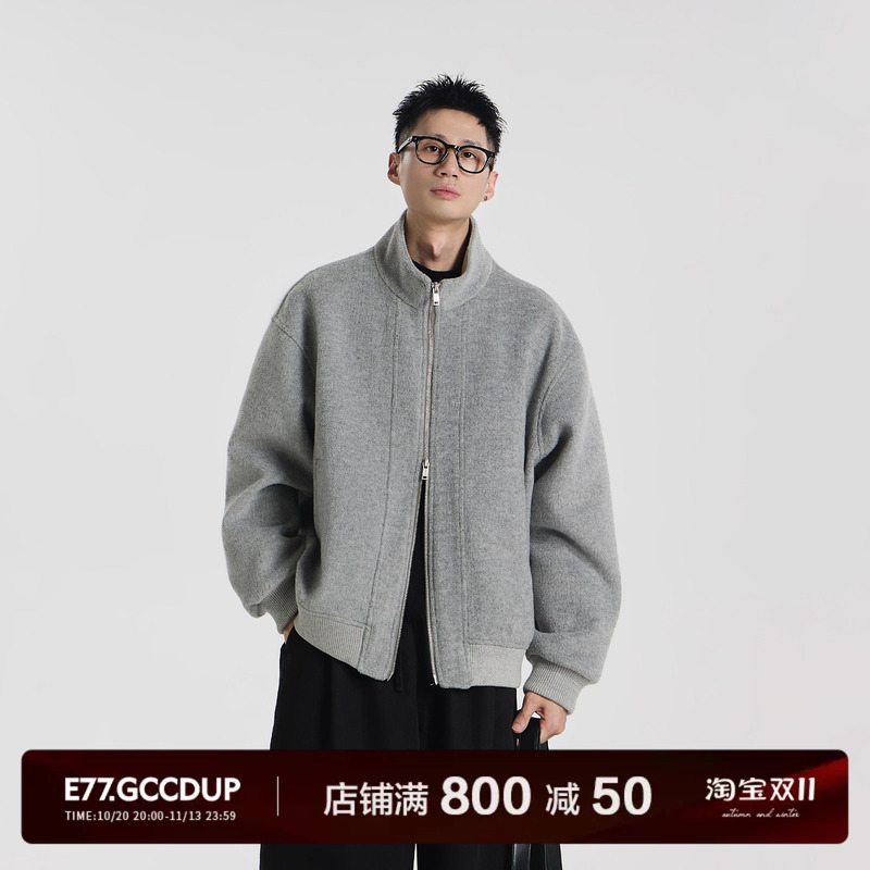 E77'Warm Realm' Custom-Woven Wool-Blend Short Loose-Fitting Stand-Collar Fashion Jacket