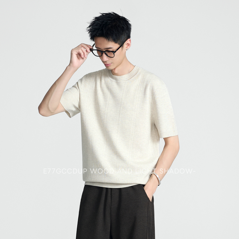 E77『Yan Zhiyan』Mulberry Silk and Wool Custom Jacquard Texture New Luxury Old Money Knit Short-Sleeve T-Shirt E77『Yan Zhiyan』Mulberry Silk and Wool Custom Jacquard Texture New Luxury Old Money Knit Short-Sleeve T-Shirt
