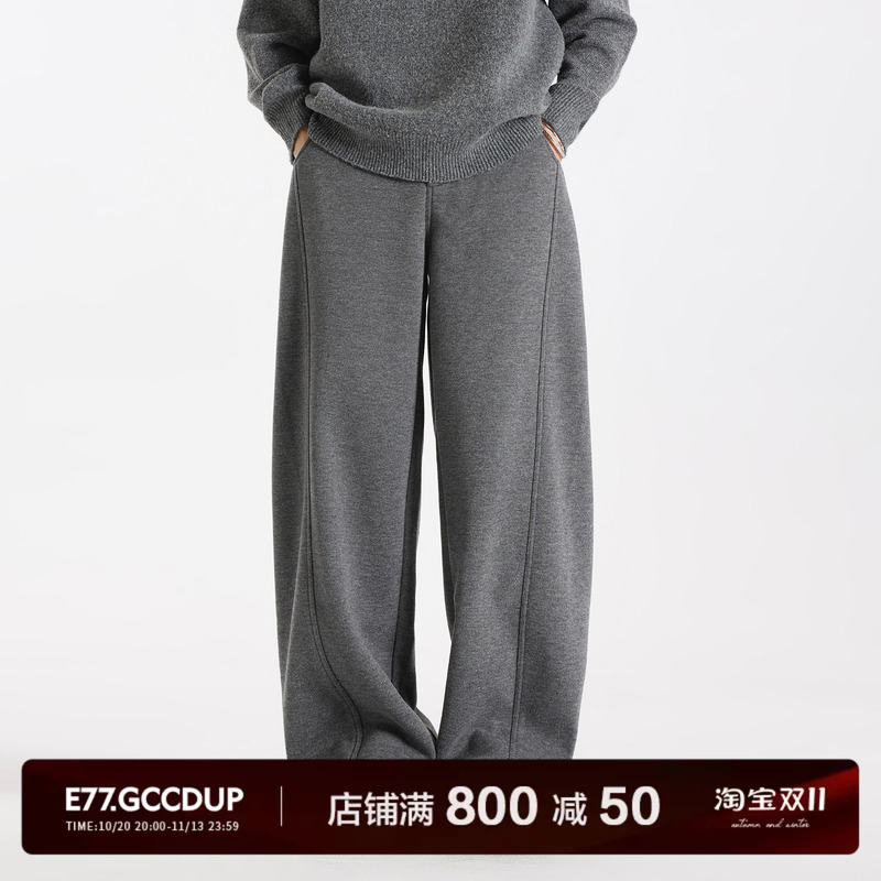 Gccdupe77 `Satin Luster` Acetate Wool Blend Simple Woolen Fleece-Lined Straight-Leg Casual Pants
