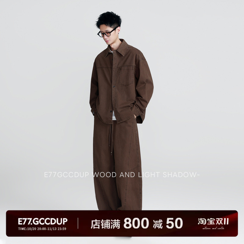 E77.Gccdup 『Early Vintage Look』 100% Cotton Heavy-Duty Distressed Vintage Denim Jacket Fashion Casual Pants Set