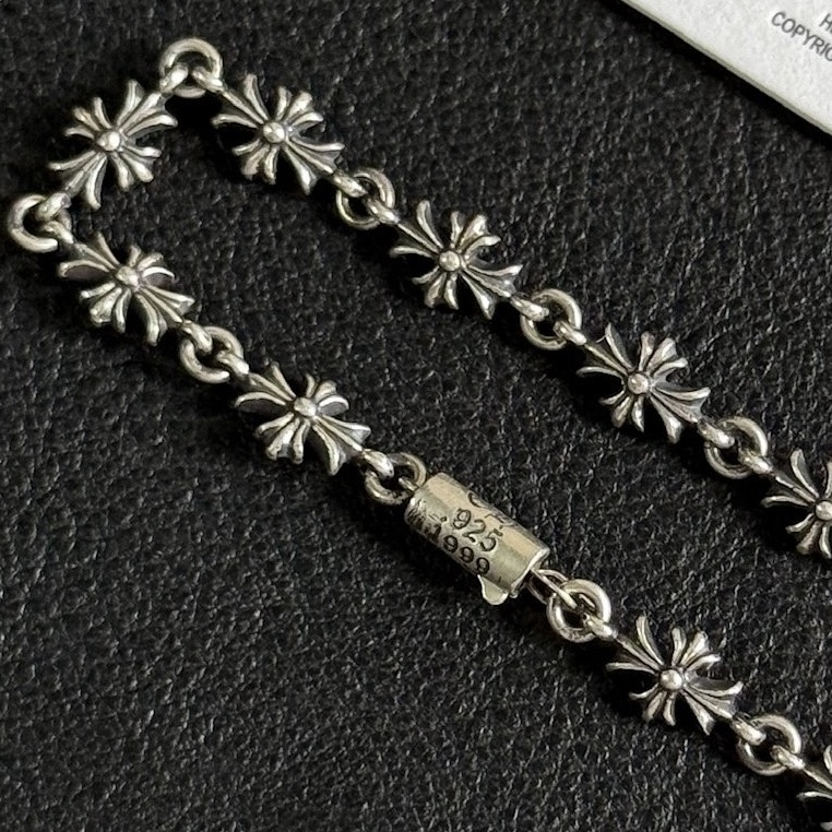 Tinye Cross Flower Bracelet 925 Sterling Silver Classic Cross with Diamonds Dark Punk Retro Style Unisex Jewelry