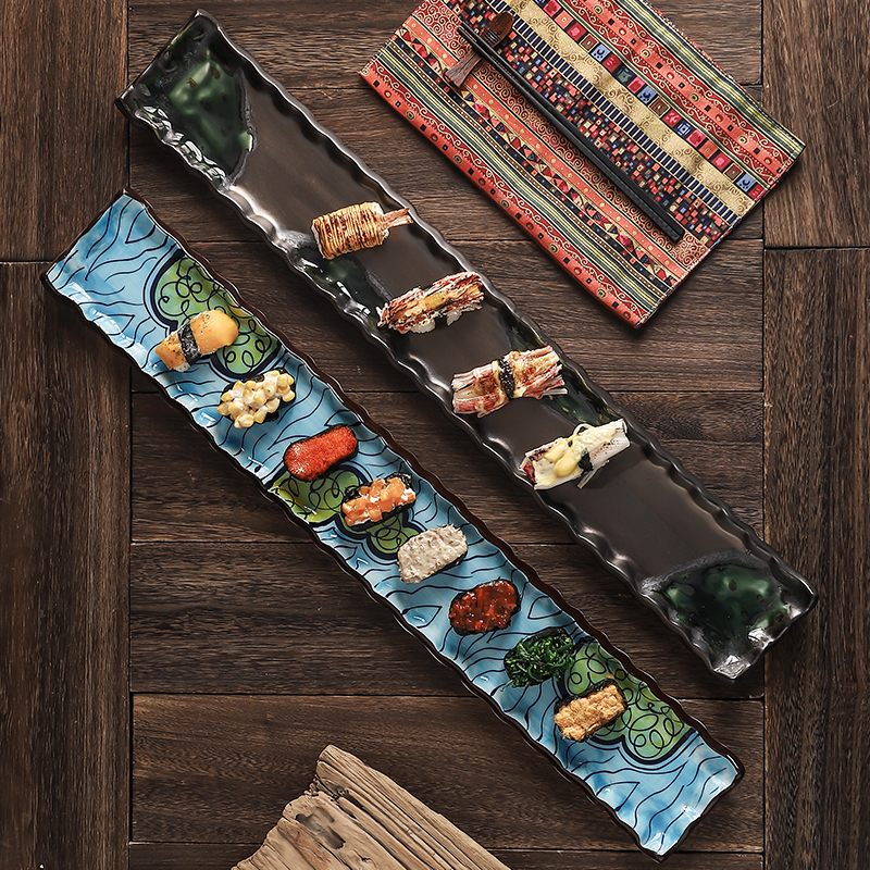 Japanese Commercial Extra Long Sushi Plate Ceramic Tableware Creative Japanese Food Buffet Restaurant Display Plate Rectangular