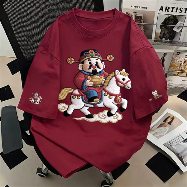 Pure Cotton American-Style Trendy Brand Burgundy Short-Sleeve T-Shirt, New Popular Design with a Sense of Style, Loose-Fitting Half-Sleeve Top