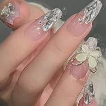 Xu Mengdie 029 - Broken Diamond King Butterfly Wearing Manicure Finished Manicure Full of Diamonds Ice Translucent Powder White Fake Nails Butterfly Nails