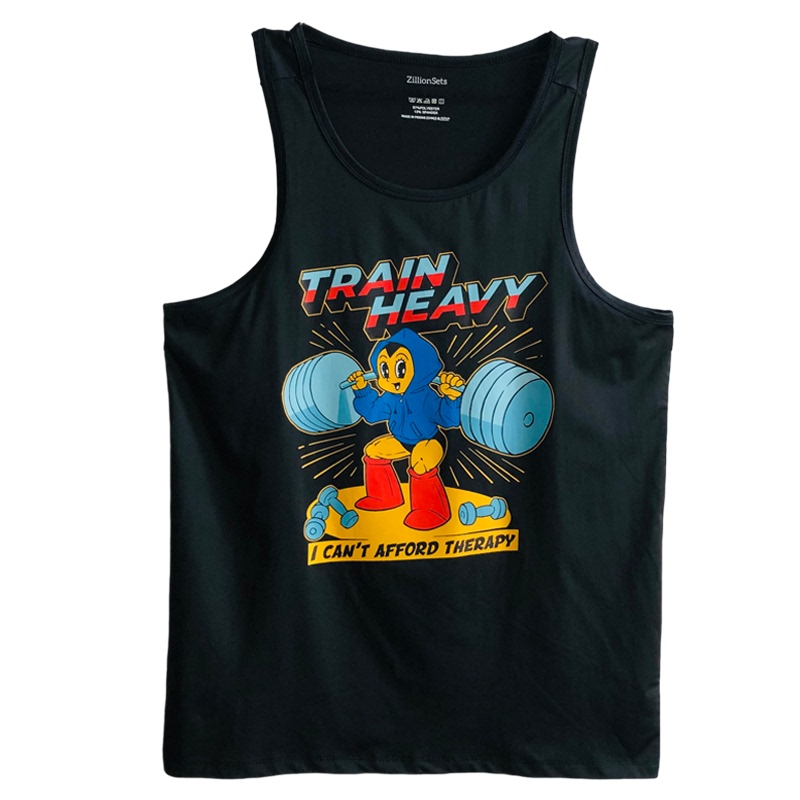 "Heavy Training Therapy Method" Fitness Vest Men's Sports Vest Training T-Shirt Sleeveless Sports American Style Vest T-Shirt
