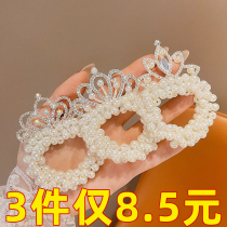 Childrens Princess Crown Pearl Hairband 2024 New Girls Cute Ball Hair Rope Ponytail Rubber Band Hair Accessories
