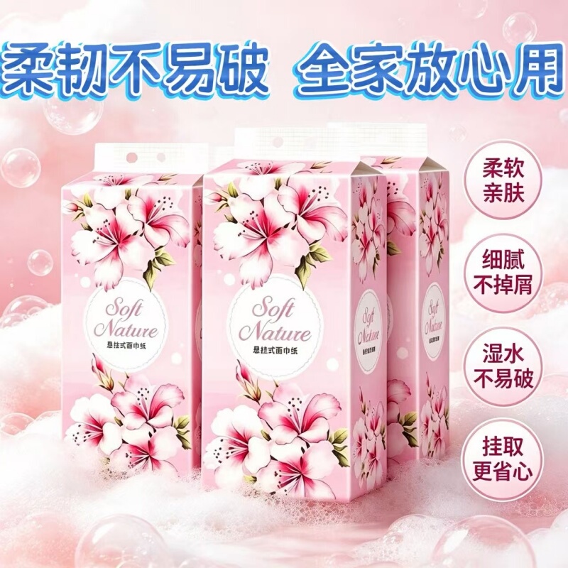 Hanging Tissue Box, Large Pack of Household Tissues, One Cent Bottom-Pull Design, Whole Box, Extra-Large Pack of Flat Tissue Paper