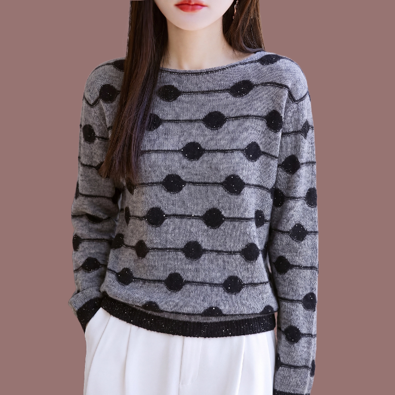 Shengyuzhu Genuine Discount Cashmere Sweater for Women 2026 Autumn and Winter Round Neck Wool Sweater Loose Polka Dot Warm Knitted Sweater