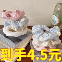 French mesh pig intestine hair band ins Korean style female simple fat intestine cute flower head rope high-end pleated hair rope