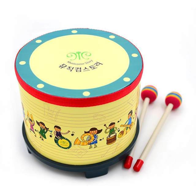 drum ພື້ນຂະຫນາດນ້ອຍພາສາເກົາຫຼີ Orff percussion instrument ກາຕູນ polyester ຫນັງ drum ພື້ນ 8 ນິ້ວ drum ພື້ນ