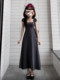 2025 New Solid Color Short-Sleeved Square-Neck Dress for Women, Autumn Korean Style Simple Casual Waist-Cinching A-Line Long Dress