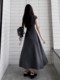 2025 New Solid Color Short-Sleeved Square-Neck Dress for Women, Autumn Korean Style Simple Casual Waist-Cinching A-Line Long Dress