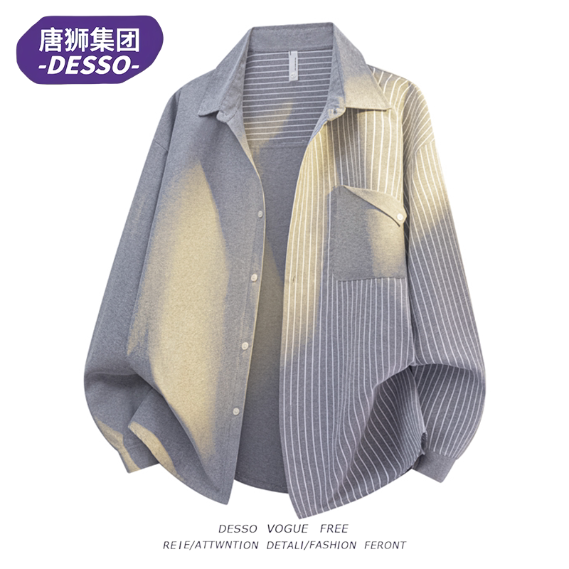 Tangshi Group Desso Spring and Autumn High-End Striped Patchwork Asymmetrical Long-Sleeve Trendy Casual Shirt Jacket