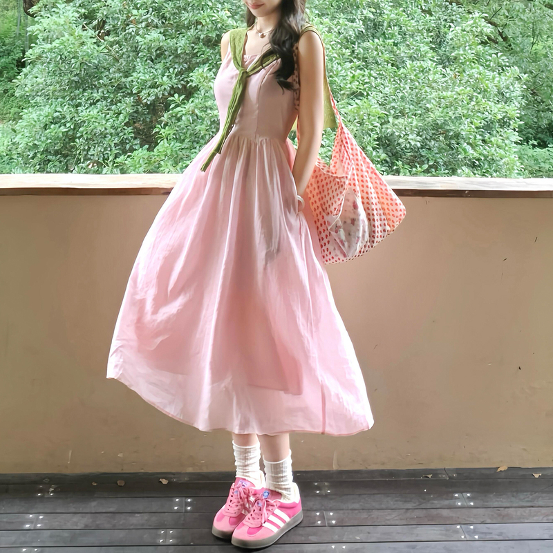 Dopamine Pink Sleeveless Vest Dress for Women 2026 New Summer Sweet Girly Style A-Line Stunning Long Dress Dopamine Pink Sleeveless Vest Dress for Women 2026 New Summer Sweet Girly Style A-Line Stunning Long Dress