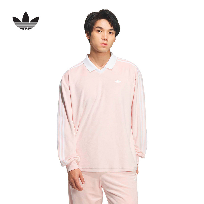 Adidas Trefoil 2026 Spring Couple's Style Velvet Knitted Sports Casual Long Sleeve Polo Shirt Kq5487 Adidas Trefoil 2026 Spring Couple's Style Velvet Knitted Sports Casual Long Sleeve Polo Shirt Kq5487