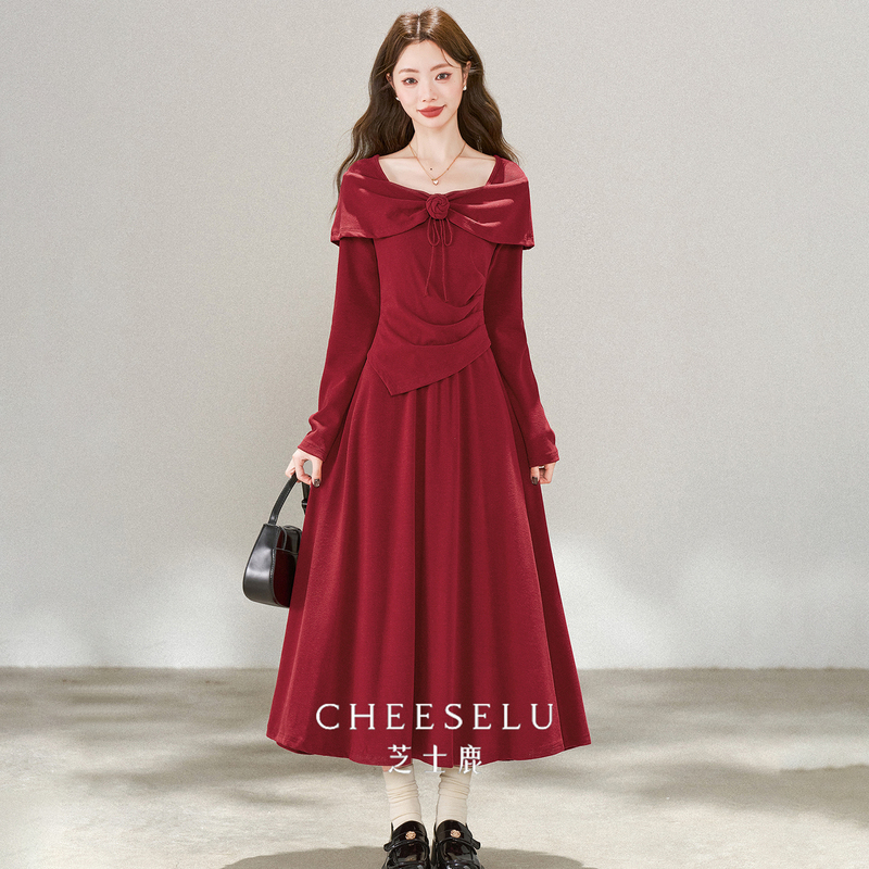 Cheese Deer Autumn New French Style High-End Elegant Wedding Toast Dress Red Velvet Engagement Dress for the Bride Cheese Deer Autumn New French Style High-End Elegant Wedding Toast Dress Red Velvet Engagement Dress for the Bride