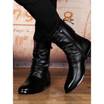 Winter warm british high-top men's boots korean style martin boots men's mid-calf boots with increased pointed toes fashionable leather boots