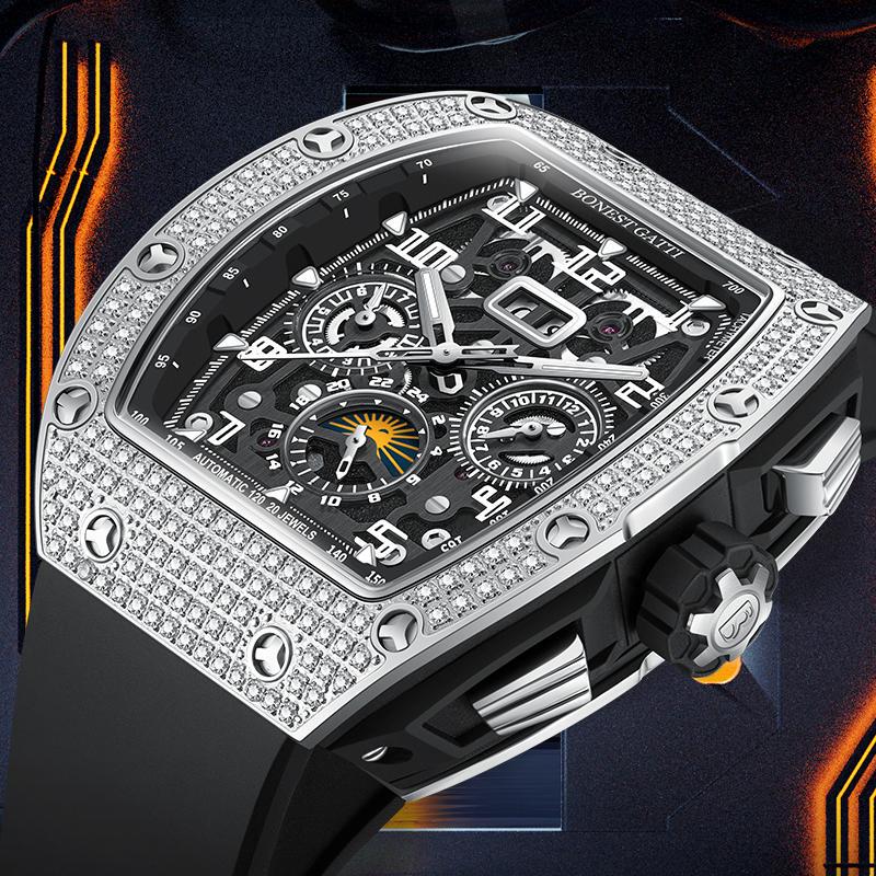 German's New Bugatti Fully Automatic Mechanical Watch Richard Name Genuine Brand German Men's Watch Luminous Full Diamond Watch