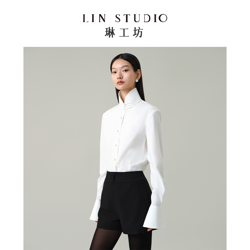 [Designer Tang Lin] Lin Workshop White Shirt for Women, Spring and Summer New Style, New Chinese Style, Italian Runway Style