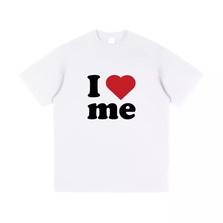 【I Love Me】Love Yourself Short-Sleeved Heavyweight Loose T-Shirt Pure Cotton White Unisex Couple Style Casual Round Neck 【I Love Me】Love Yourself Short-Sleeved Heavyweight Loose T-Shirt Pure Cotton White Unisex Couple Style Casual Round Neck
