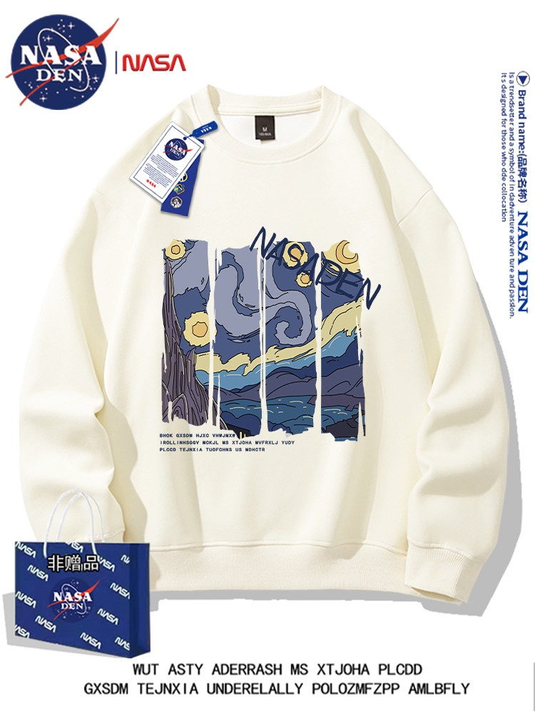 Nasa Co-Branded Heavyweight American-Style Long-Sleeve Sweatshirt for Men and Women, Autumn and Winter Fleece-Lined, Thickened, Casual, Loose-Fitting, Warm Jacket