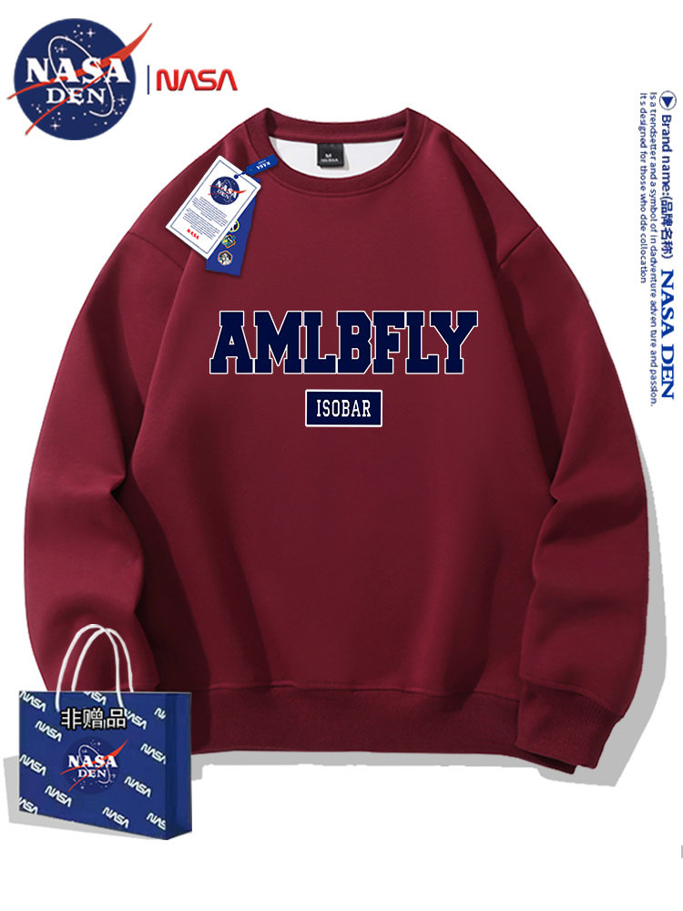 Nasa Co-Branded Heavyweight Long-Sleeve Sweatshirt for Men and Women, Autumn Simple Casual Loose Versatile Crew Neck Top