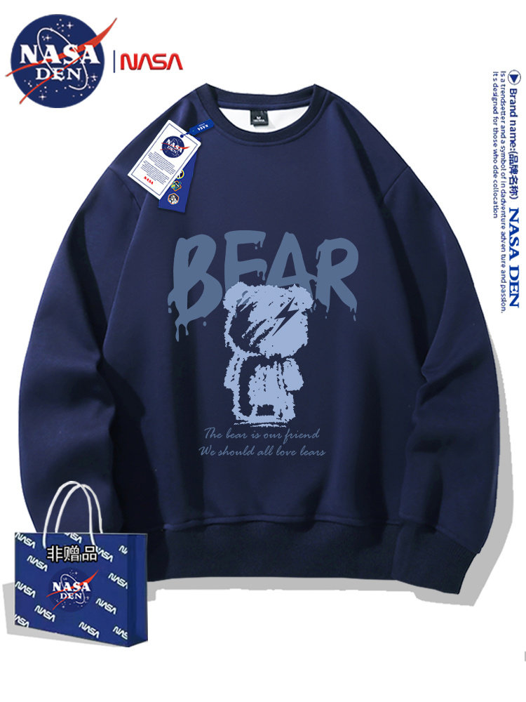 Nasa Co-Branded Fashionable Simple Crewneck Sweatshirt for Men and Women, American Trendy Brand, Casual Versatile Loose-Fitting Couple's Top