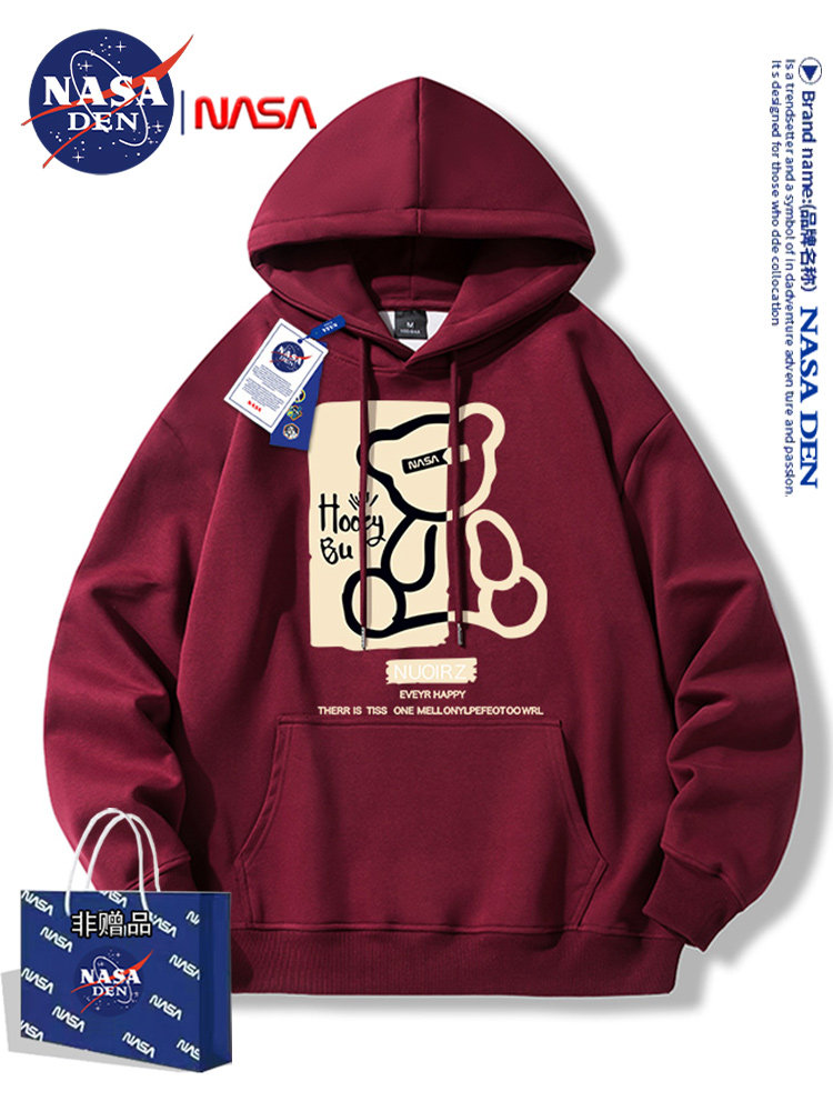 Nasa Collaboration Japanese-Style Simple Heavyweight Long-Sleeve Sweatshirt for Men and Women, Fashionable Casual Loose Versatile Hooded Top